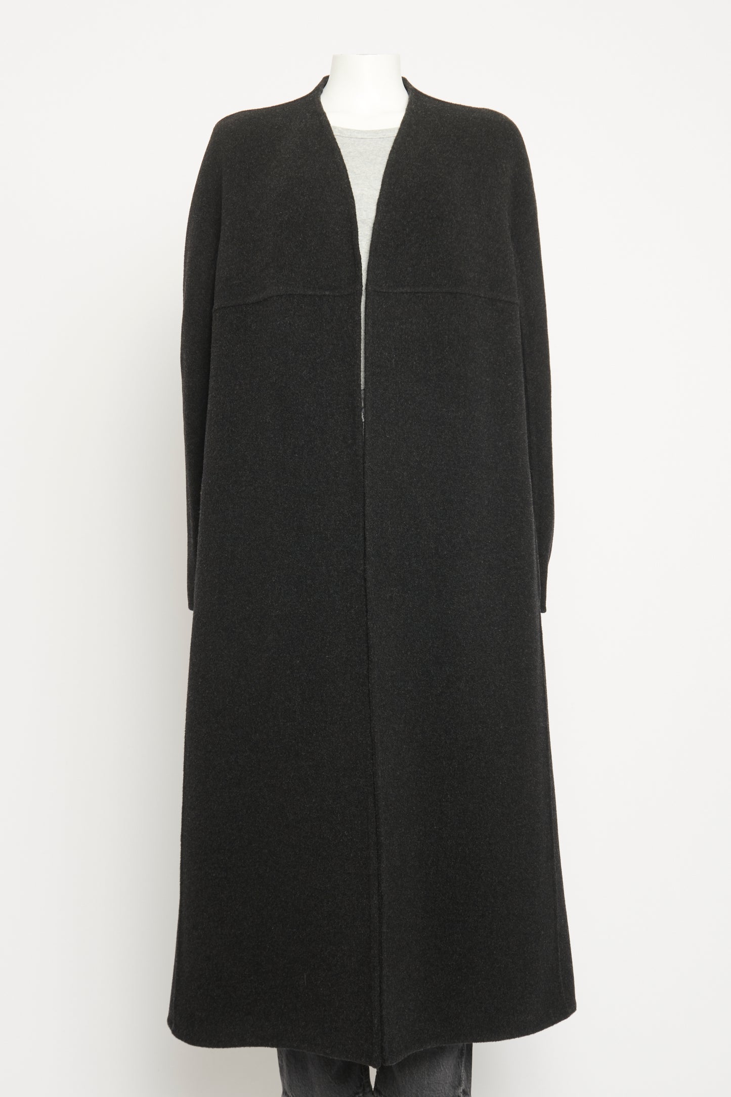 Charcoal Wool Blend Preowned Belted Coat