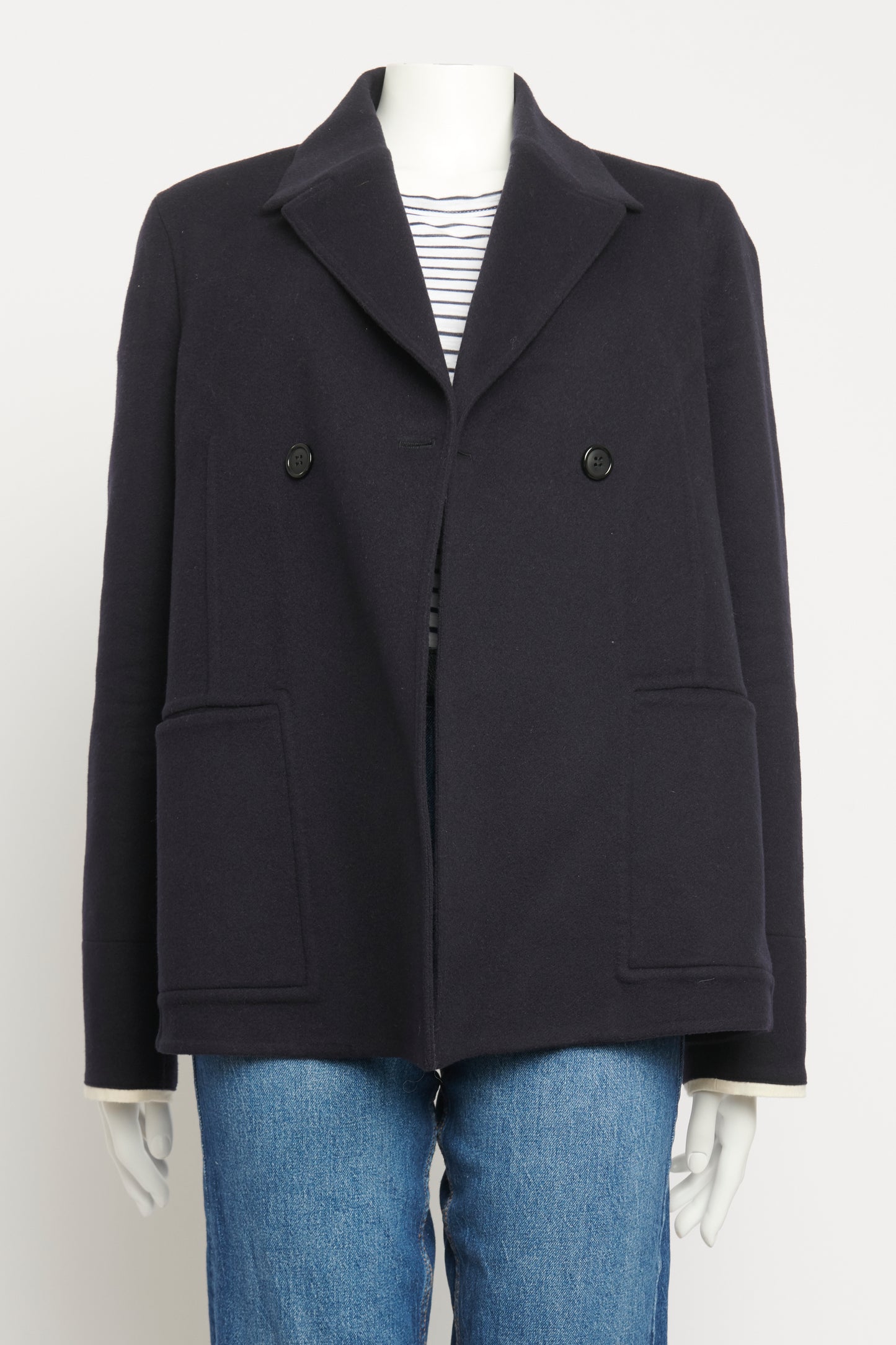 Navy Cashmere Preowned Single Breasted Pea Coat