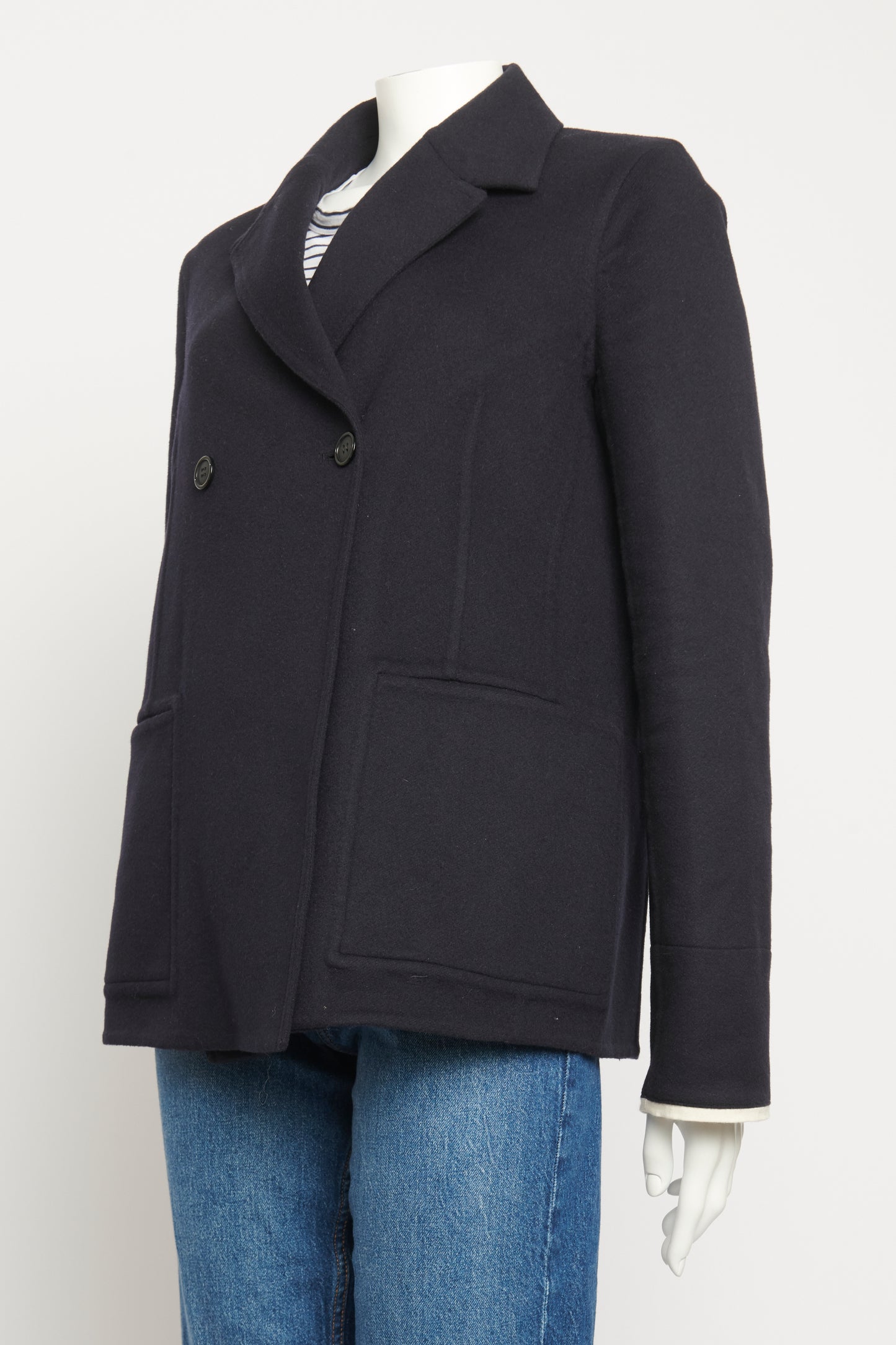 Navy Cashmere Preowned Single Breasted Pea Coat