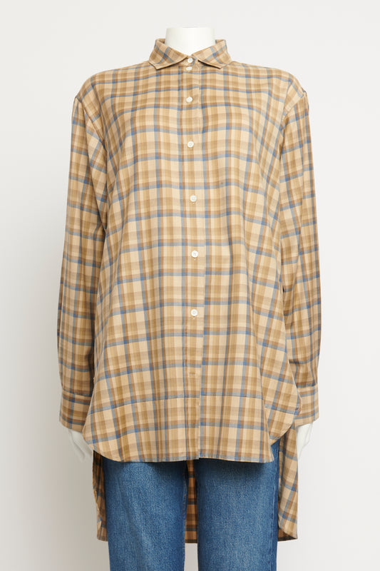 2017 Beige Wool Preowned Long Check Shirt