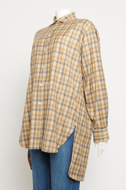 2017 Beige Wool Preowned Long Check Shirt