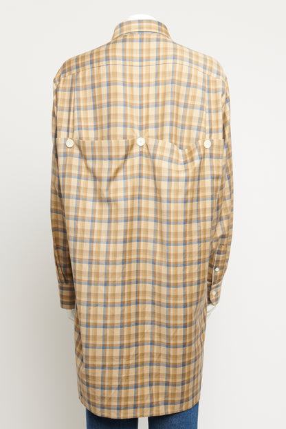 2017 Beige Wool Preowned Long Check Shirt