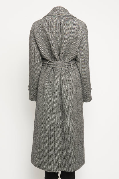 Grey Wool Herringbone Preowned Belted Coat