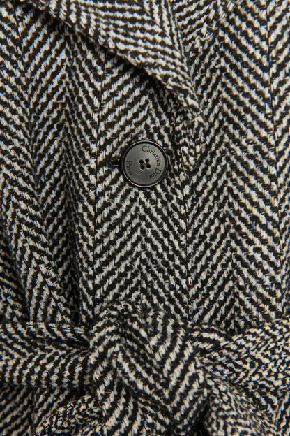 Grey Wool Herringbone Preowned Belted Coat