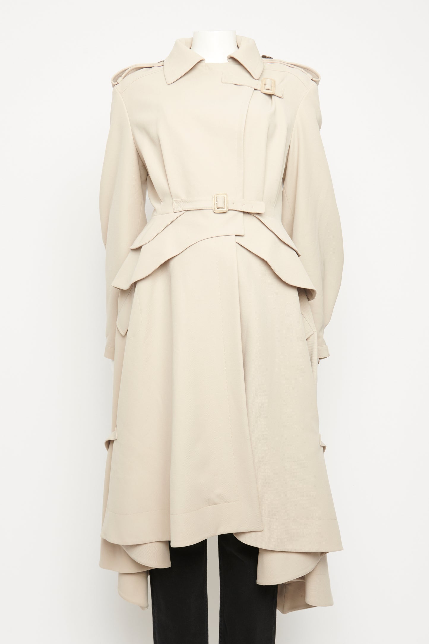 Beige Wool Peplum Preowned Coat