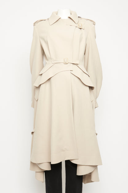 Beige Wool Peplum Preowned Coat