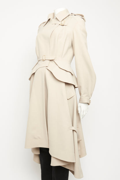 Beige Wool Peplum Preowned Coat