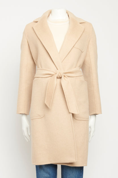 Beige Camel Wool Belted Preowned Coat