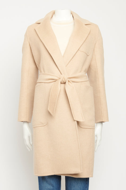 Beige Camel Wool Belted Preowned Coat