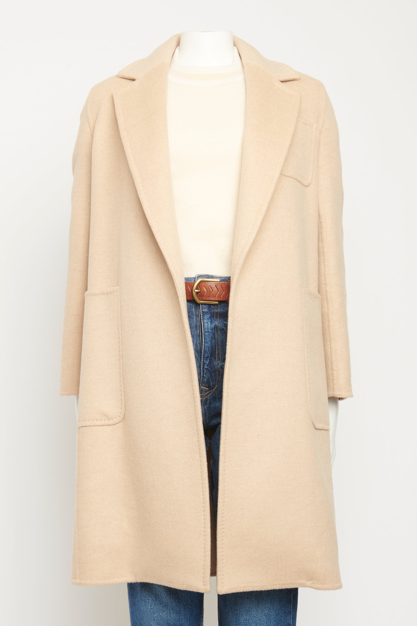 Beige Camel Wool Belted Preowned Coat