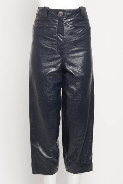 Navy Lamb Skin Quilted Preowned Trousers