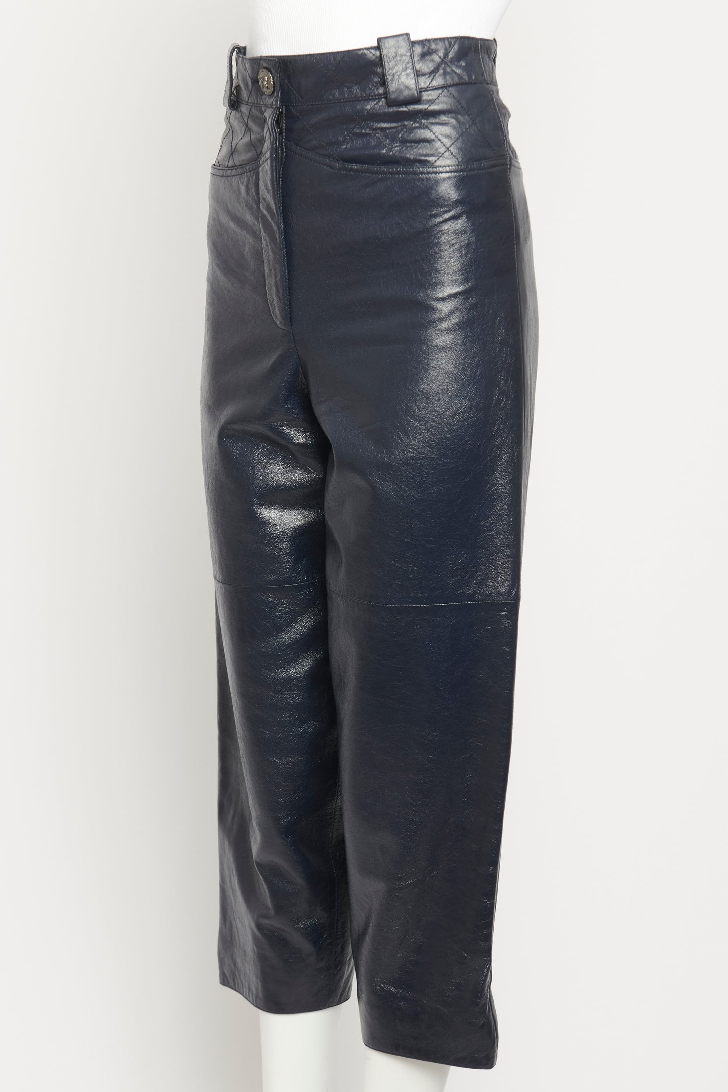 Navy Lamb Skin Quilted Preowned Trousers