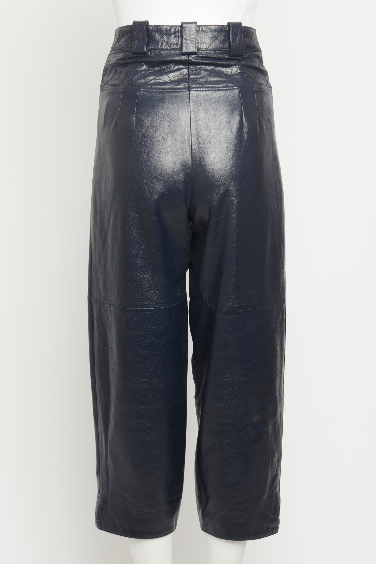 Navy Lamb Skin Quilted Preowned Trousers