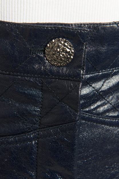 Navy Lamb Skin Quilted Preowned Trousers