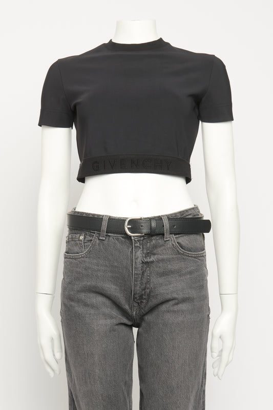 Black Nylon Blend Preowned Cropped T-shirt