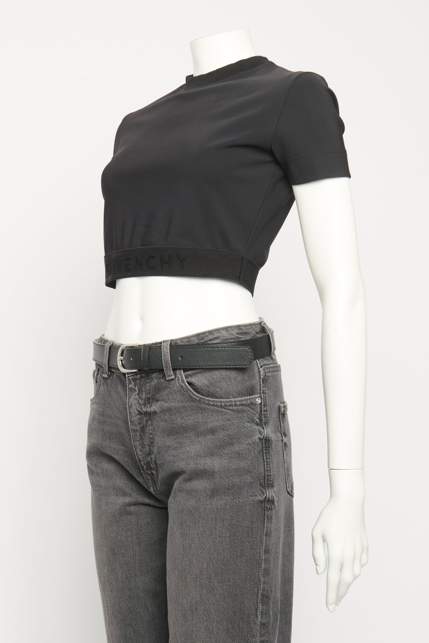 Black Nylon Blend Preowned Cropped T-shirt