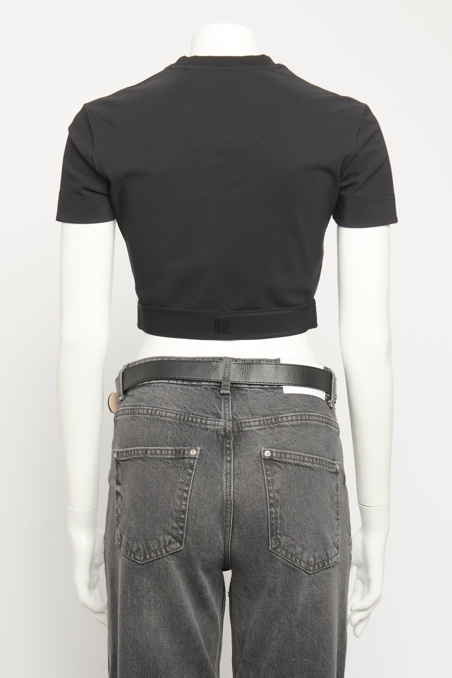 Black Nylon Blend Preowned Cropped T-shirt