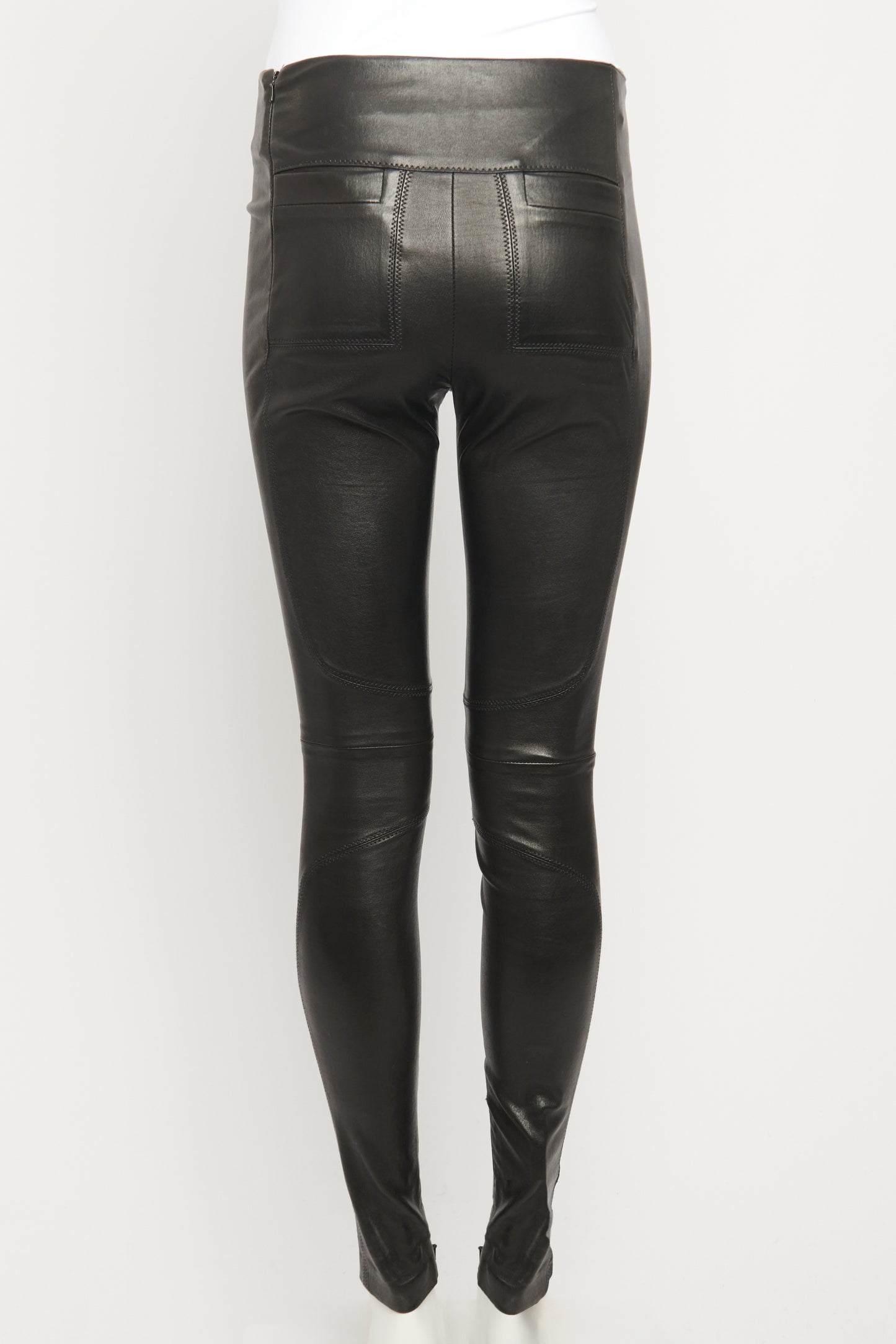 2010 Black Stretch Leather Skinny Moto Preowned Skinny Trousers