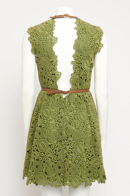 2015 Green Cotton Lace Preowned Mini Dress