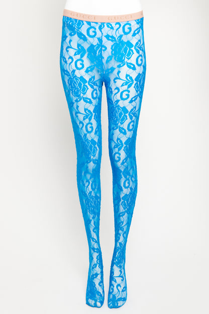 2019 Blue Floral Lace Preowned Tights