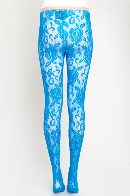 2019 Blue Floral Lace Preowned Tights