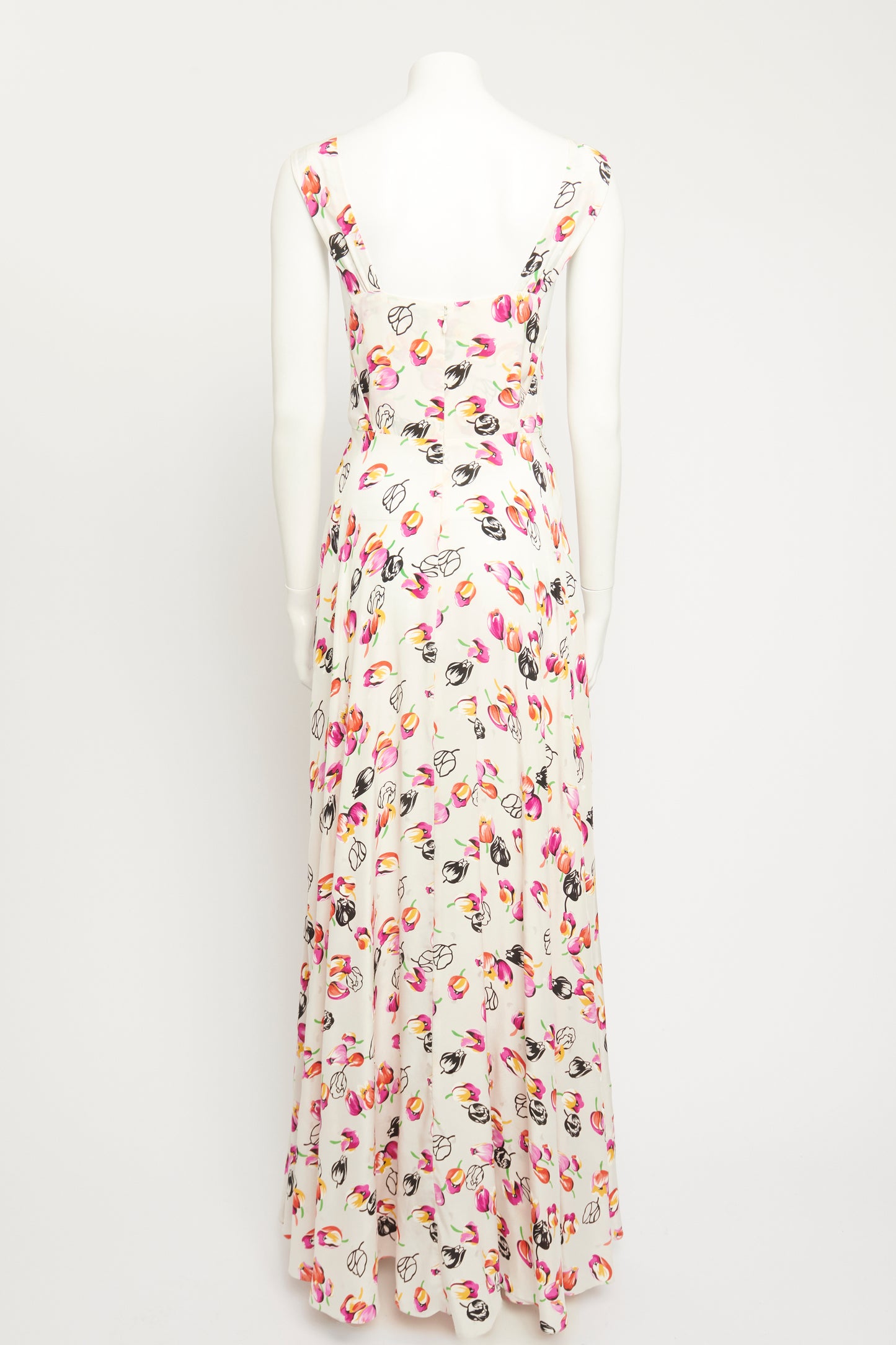 2019 Ivory Silk Tulip Printed Preowned Maxi Dress