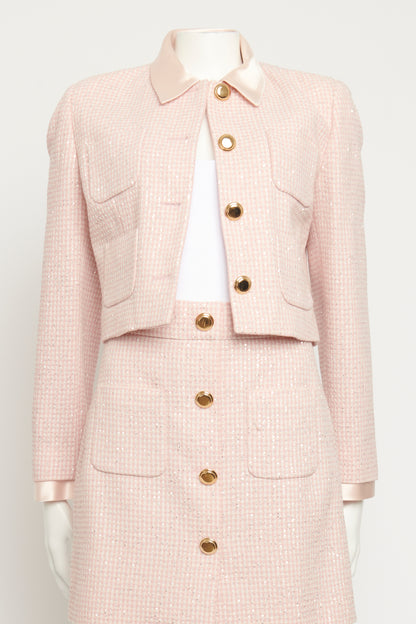 2021 Pink Wool Blend Gingham Check Preowned Jacket