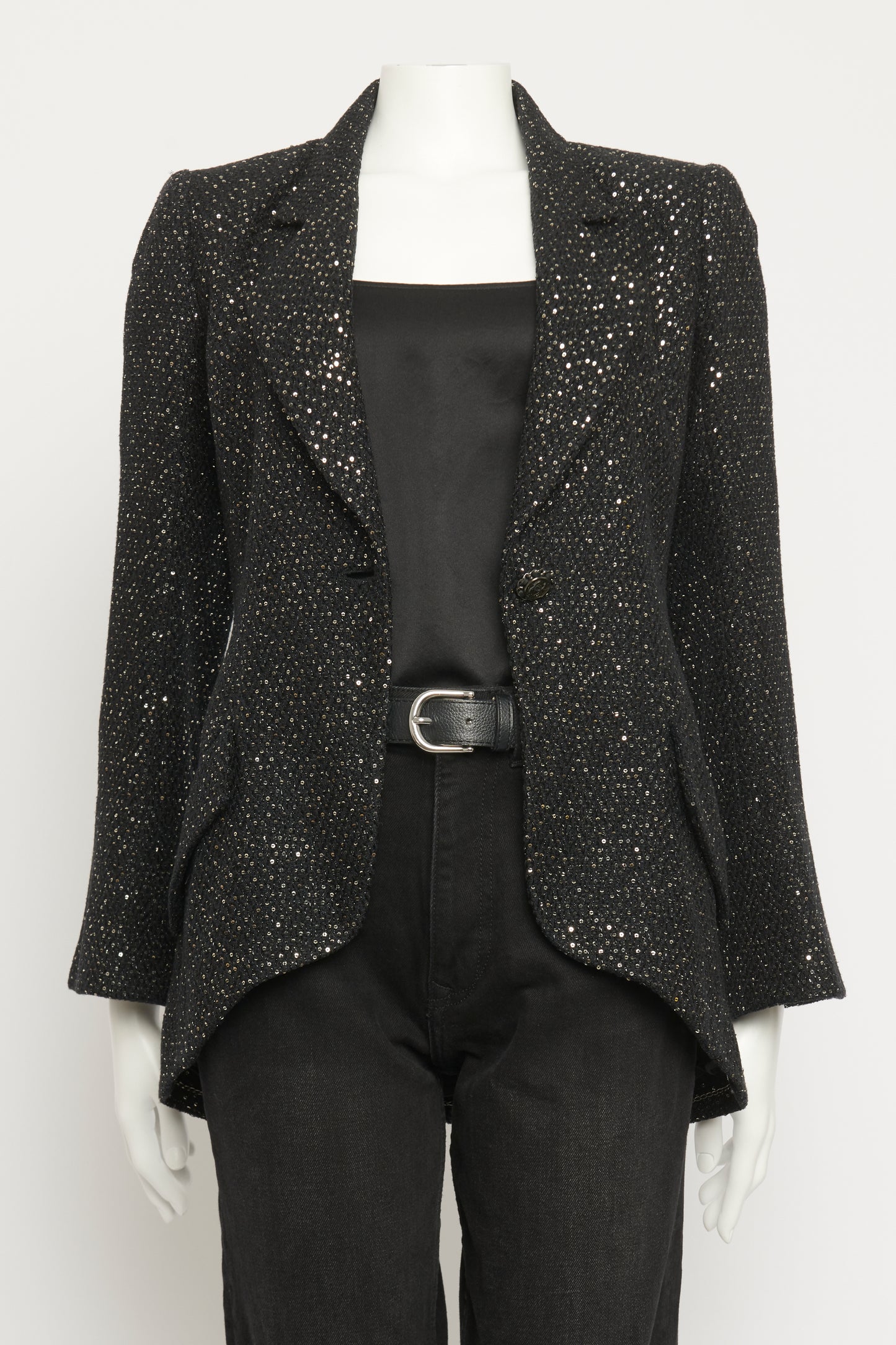 2011 Black Cotton Sequin Tweed Preowned Single Breasted Blazer