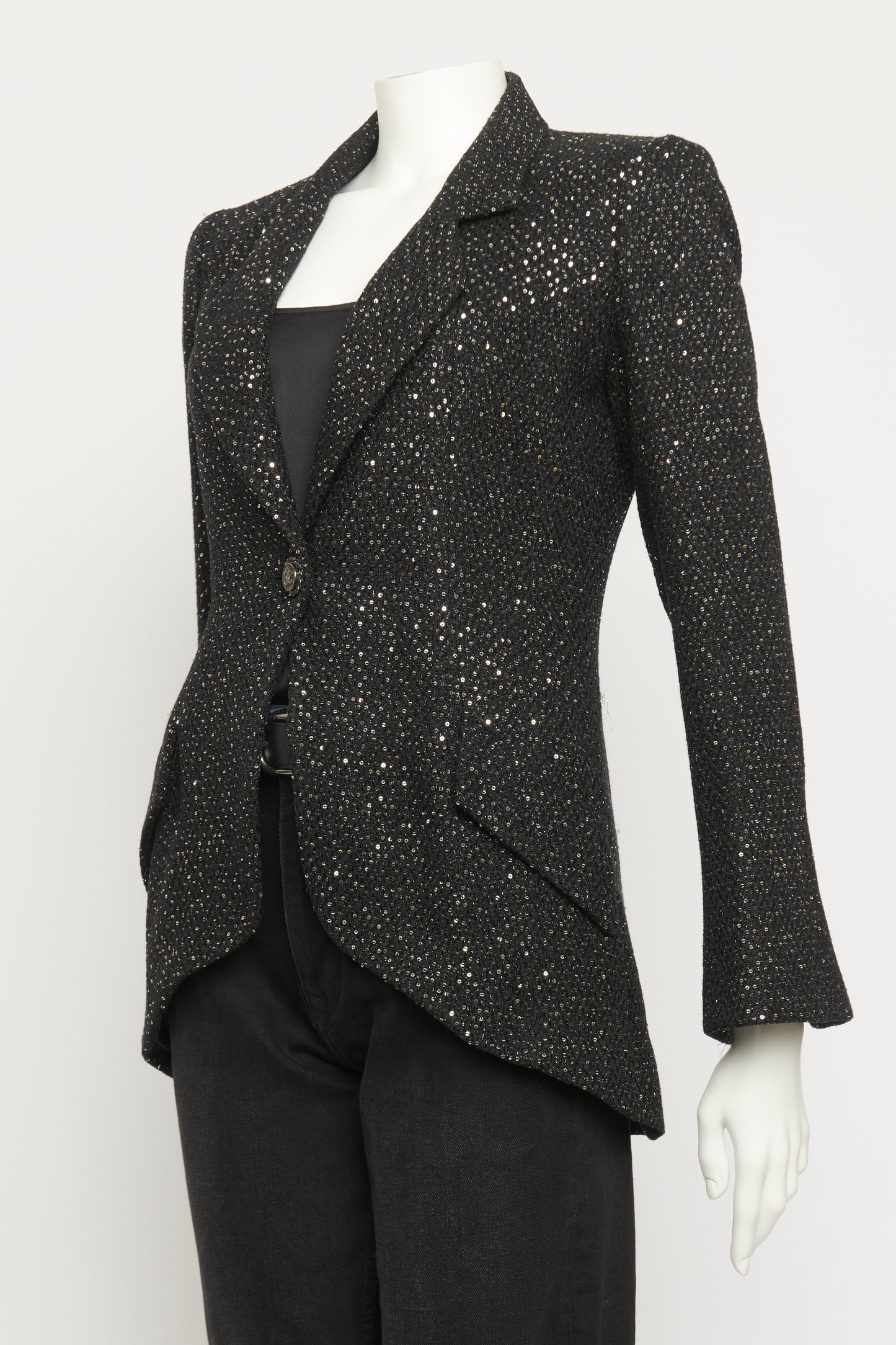 2011 Black Cotton Sequin Tweed Preowned Single Breasted Blazer