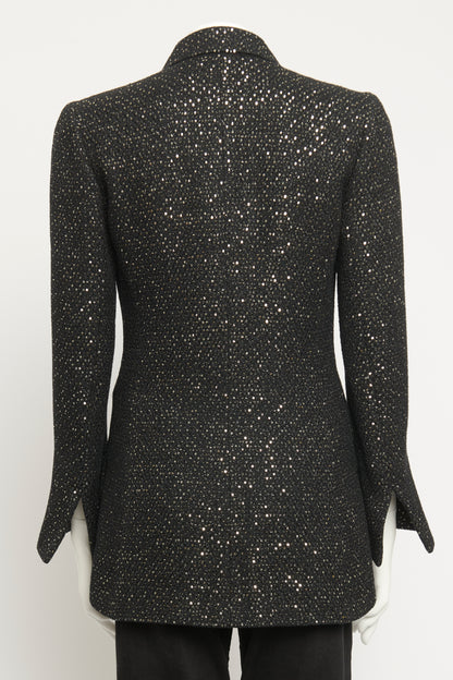 2011 Black Cotton Sequin Tweed Preowned Single Breasted Blazer