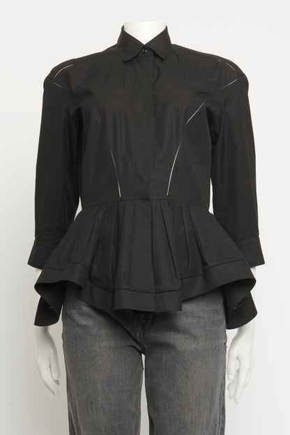 Black Cotton Peplum Preowned Shirt