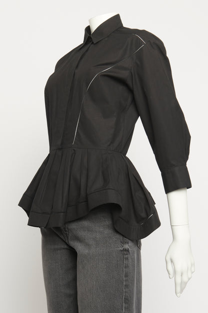 Black Cotton Peplum Preowned Shirt