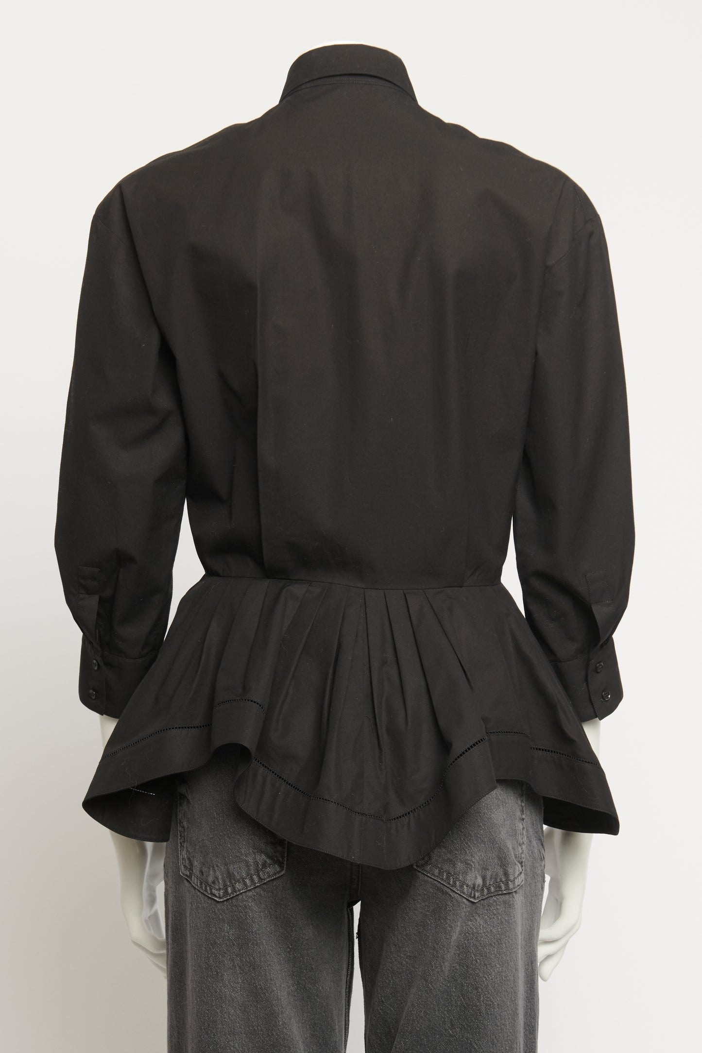 Black Cotton Peplum Preowned Shirt