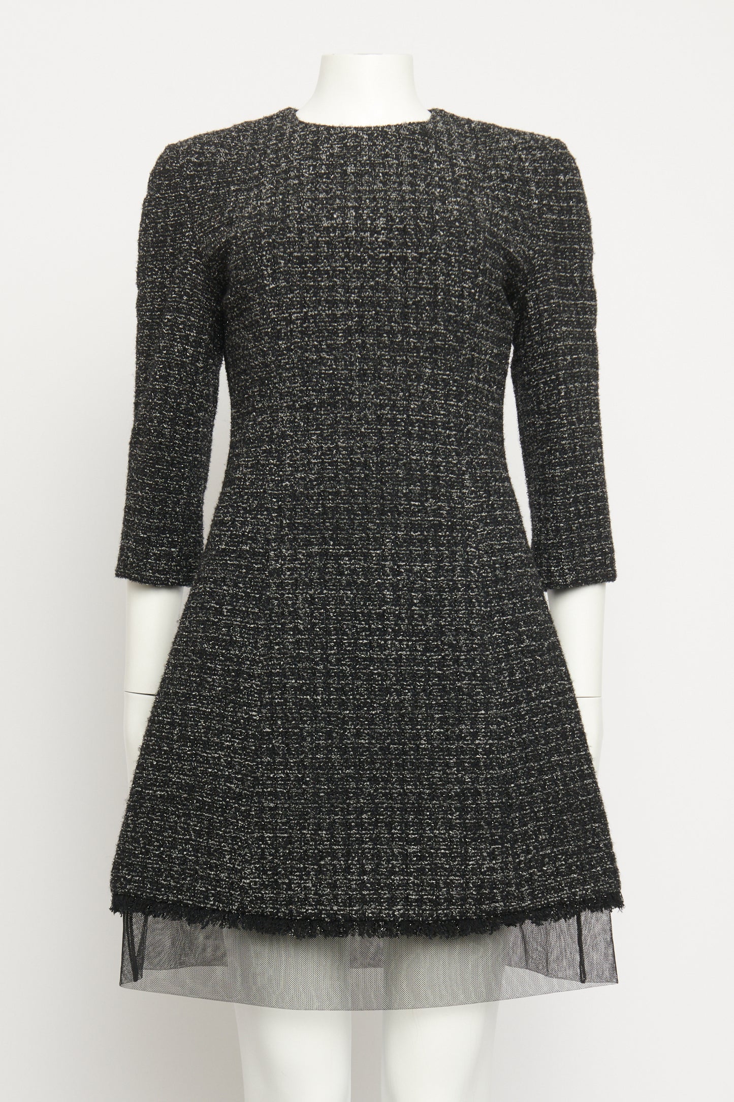 Grey & Black Metallic Tweed Preowned Mini Dress