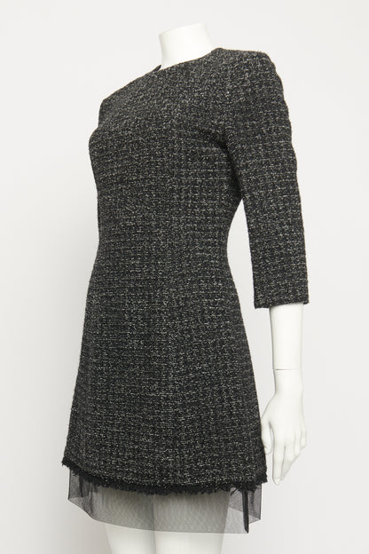 Grey & Black Metallic Tweed Preowned Mini Dress