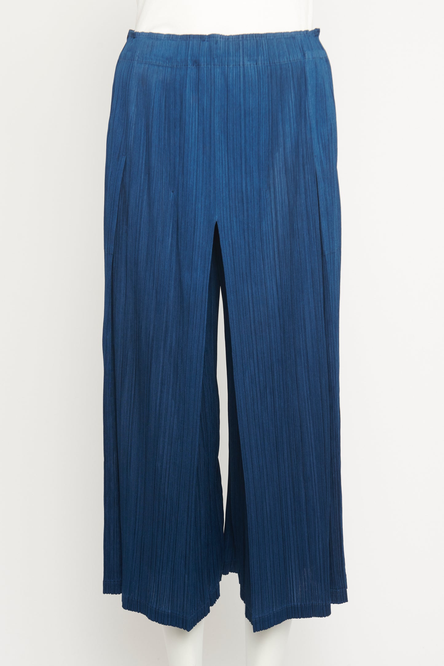 Blue Polyester Pleated Wide Leg Preowned Culottes