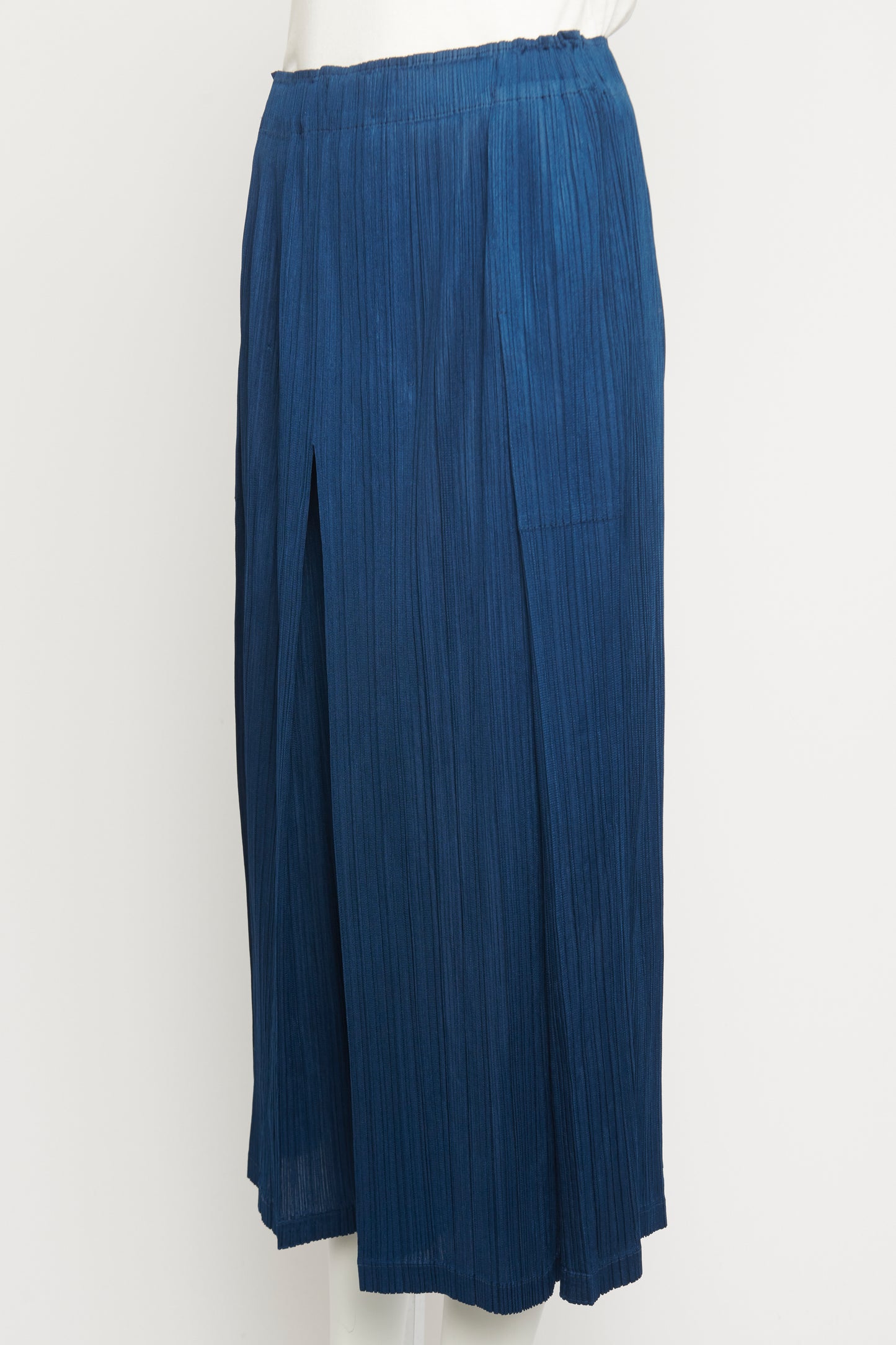 Blue Polyester Pleated Wide Leg Preowned Culottes