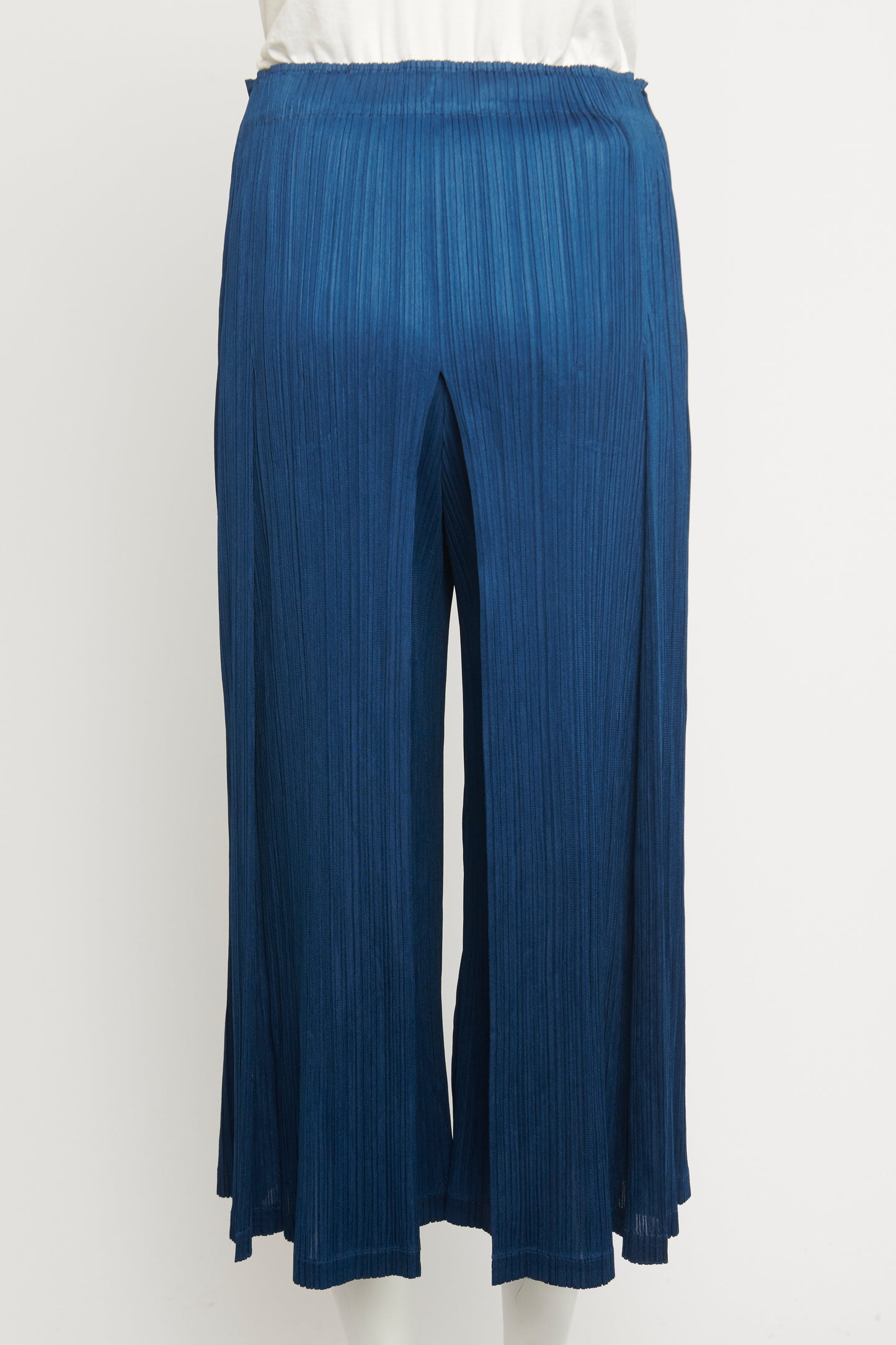 Blue Polyester Pleated Wide Leg Preowned Culottes