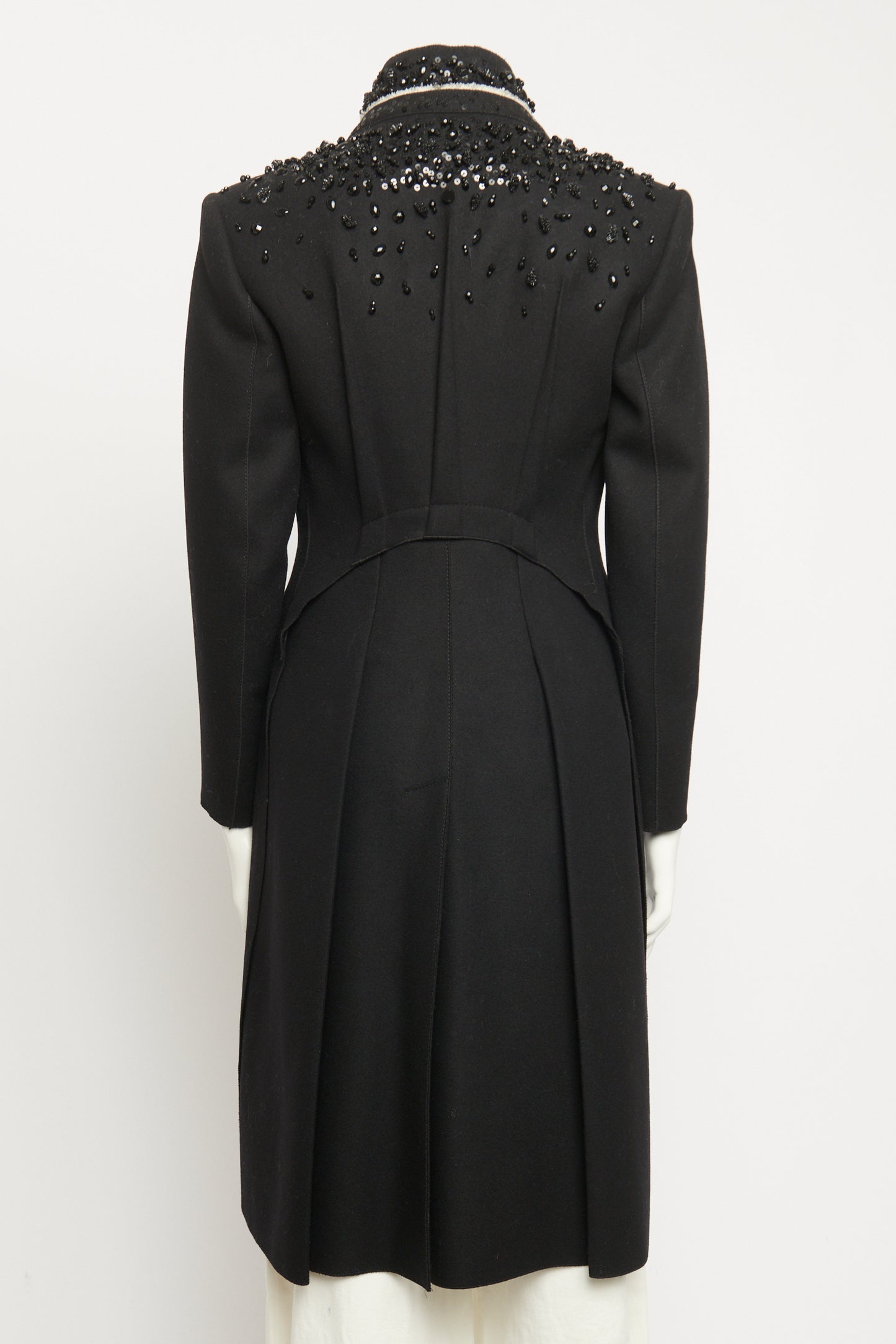 Black Wool Sequin Embellished Preowned Knee Length Coat