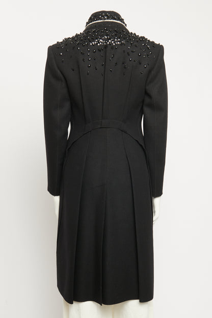 Black Wool Sequin Embellished Preowned Knee Length Coat