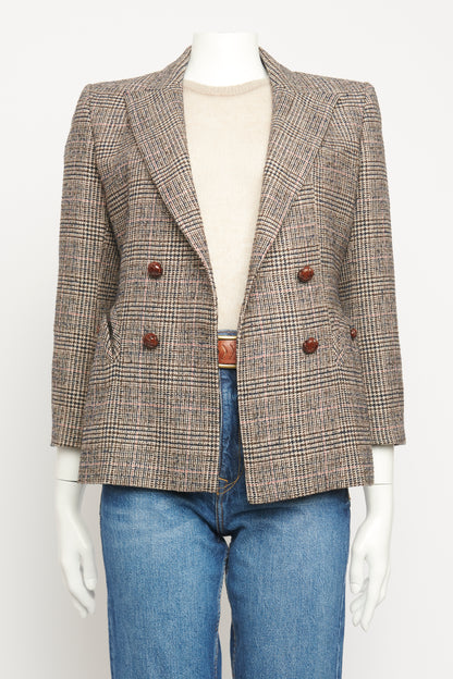 2021 Brown Wool & Silk Blend Preowned Double Breasted Charmer Blazer