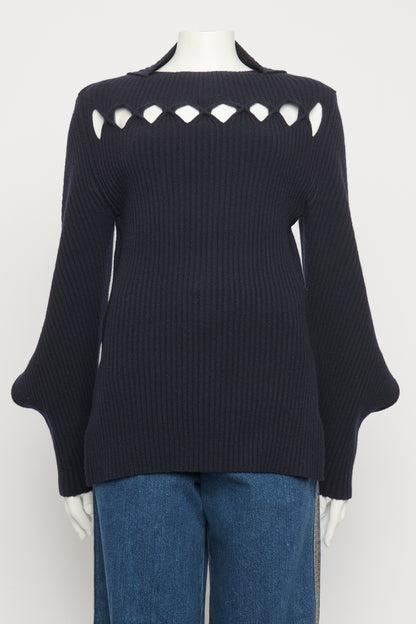 Navy Wool & Cashmere Blend Cut-Out Preowned Jumper