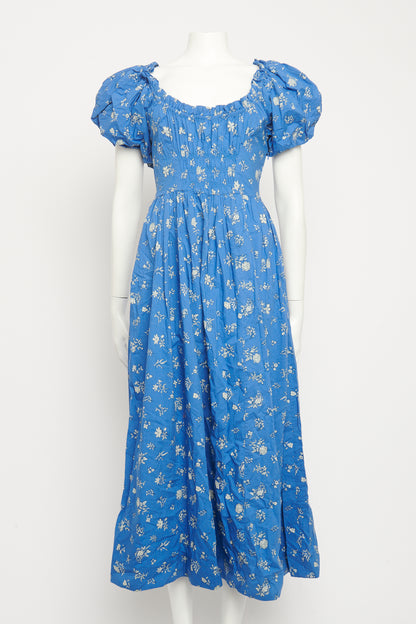 Blue Cotton Floral Deia Preowned Midi Dress
