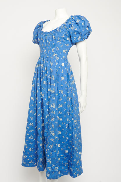 Blue Cotton Floral Deia Preowned Midi Dress