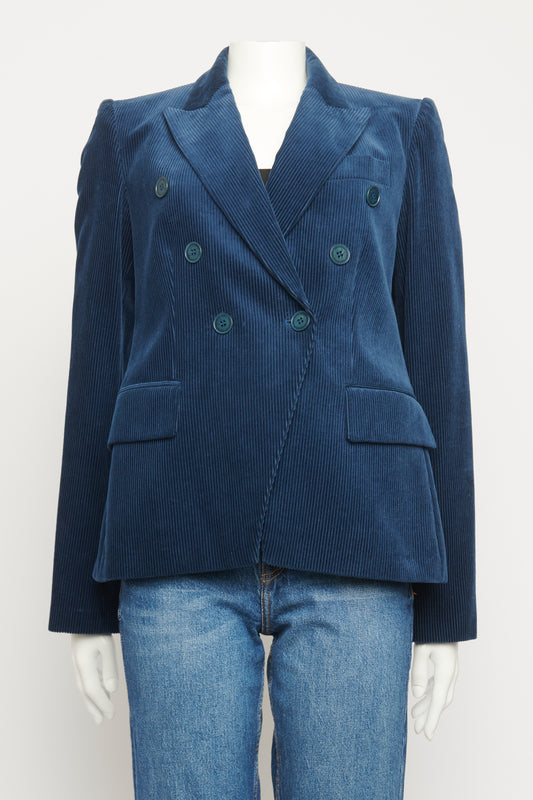 2018 Blue Cotton Cord Double Breasted Preowned Blazer