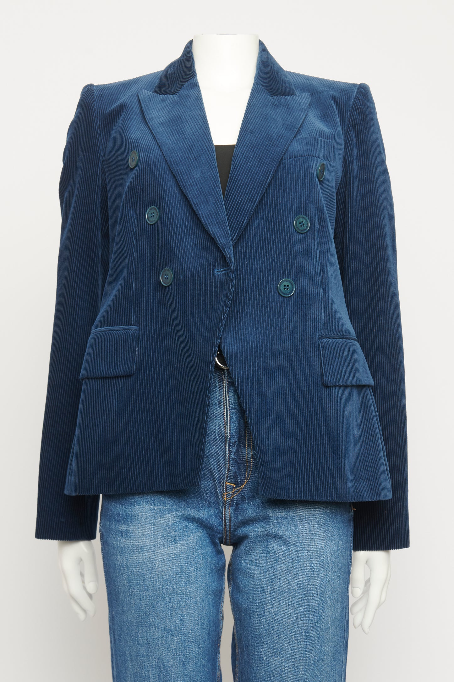 2018 Blue Cotton Cord Double Breasted Preowned Blazer