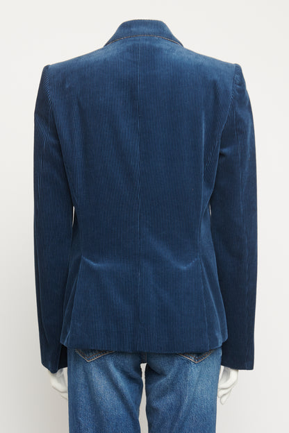 2018 Blue Cotton Cord Double Breasted Preowned Blazer