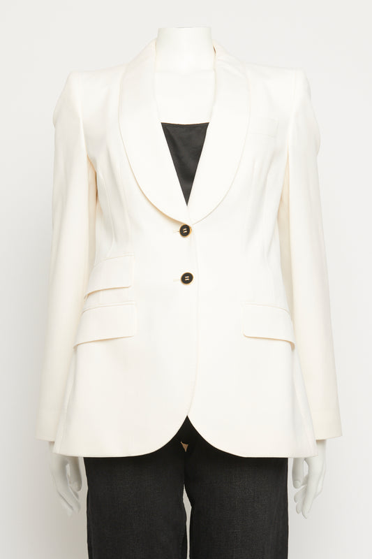 Ivory Wool Blend Preowned Single Breasted Blazer