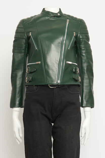 2010 Green Leather Moto Preowned Biker Jacket