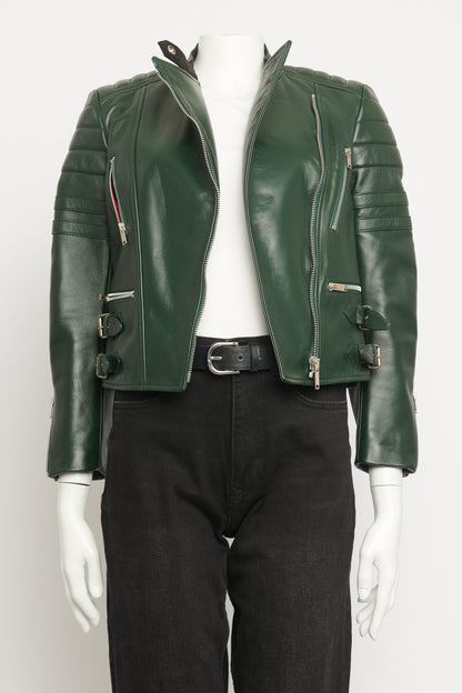 2010 Green Leather Moto Preowned Biker Jacket